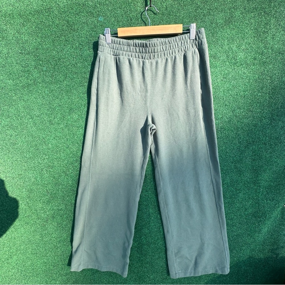 [S—17] Sage Green Ribbed wide-Leg Lounge Pants